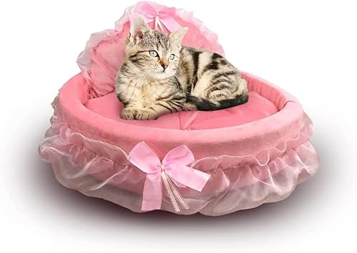 Unistrengh Haustierbett Hundebett Spitze Prinzessin Katzenbett Rund warmes Zwingernest waschbares Betten Sofa für Hund Katzen Welpen Teddy X-Small(40 x 45 x 12cm), Rosa von Unistrengh