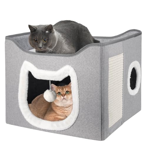 Katzenhaus, Katzenbetten für Indoor-Katzen, Faltbares großes Katzenbett mit Kratzunterlage und Höhle, halbgeschlossenes Katzenbett Iglu für mehrere Haustiere Kätzchen und kleine Hunde, Grau Katzenhaus, Katzenbetten für Indoor-Katzen, Faltbares großes Katzenbett mit Kratzunterlage und Höhle, halbgeschlossenes Katzenbett Iglu für mehrere Haustiere Kätzchen und kleine Hunde, Grau von UNKJIN