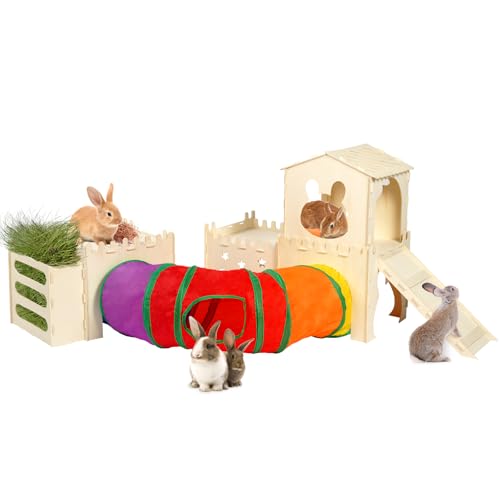 Extra großes Kaninchenversteck aus Holz mit Tunneln und Heufutterstation – mehrstöckiges Hasenschloss mit Treppe, Kletterturm und stabilem Lebensraum für Indoor-Hasen, Meerschweinchen, Chinchillas Extra großes Kaninchenversteck aus Holz mit Tunneln und Heufutterstation – mehrstöckiges Hasenschloss mit Treppe, Kletterturm und stabilem Lebensraum für Indoor-Hasen, Meerschweinchen, Chinchillas von UNMOONY