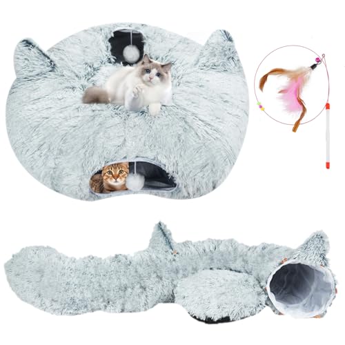 Plüsch-Katzentunnelbett mit zentralem Kissen, Katzentunnel, Donut-förmiges Katzenbett mit Anti-Rutsch-Basis, geräumiges Katzentunnelversteck für Kätzchen, Kaninchen, Welpen, Frettchen Plüsch-Katzentunnelbett mit zentralem Kissen, Katzentunnel, Donut-förmiges Katzenbett mit Anti-Rutsch-Basis, geräumiges Katzentunnelversteck für Kätzchen, Kaninchen, Welpen, Frettchen von UNMOONY