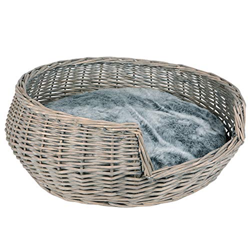 UNUS Hundebett Hundekorb Hundekörbchen aus Weide Durchmesser 65cm mit Kissen Grau für Hunde und Katzen von UNUS