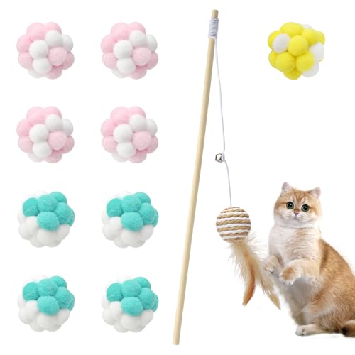 9 Stück Katzenbälle für Katzen Ball, Pompoms Bälle Katzenspielzeug Bunte Katzenspielzeug Ball Filzbälle Katzen Spielball Katze Soft Plüsch Katzenspielzeug Bälle Katzen Spielzeug (Random Color(9pcs)) von UOCAI