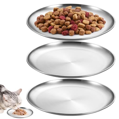 UOCAI 3 STK 14 cm Katzennapf Flach Edelstahl, Futterschale Katze für Katzen mit Breiten Schnurrhaaren Katzenteller Futternapf Katze Fressnapf Flache Katzennäpfe Fallsicher für Kleine Hunde, Katzen von UOCAI