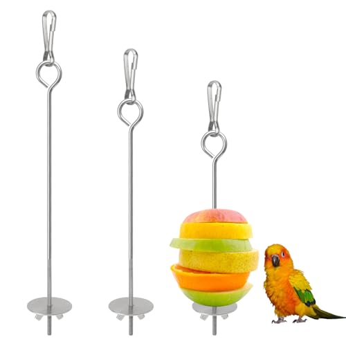 UOCAI 3 Stück Edelstahl Vogelspieß, Hühnergemüsespieß Obsthalter Vogel Lebensmittelhalter Vogelgemüsespieß Obstfutterhalter Papageienspieß Futterspender Futtersuche Spielzeug Sittiche für Sittiche von UOCAI