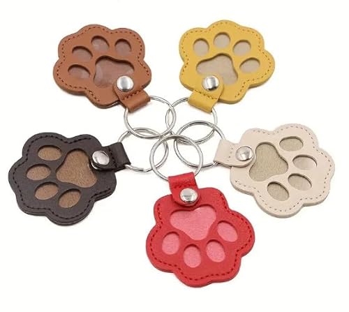 UOCAI 5-teilig Leder Katze Pfote Keychain,Pfoten Förmiger schlüsselanhänger Katze aus PU-Leder mit Tierhaar Aufbewahrung Emotionales Andenken Geschenk für Tierliebhaber & Haustierfreunde von UOCAI