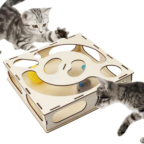 UOCAI Interaktives Katzenspielzeug Selbstbeschäftigung, Intelligentes Katzenspielzeug Box, die mit Snacks Verwendet Werden Kann, Intelligenz Cat Toys, mit Ball und Maus-Spielzeug, Zufällige Farbe von UOCAI