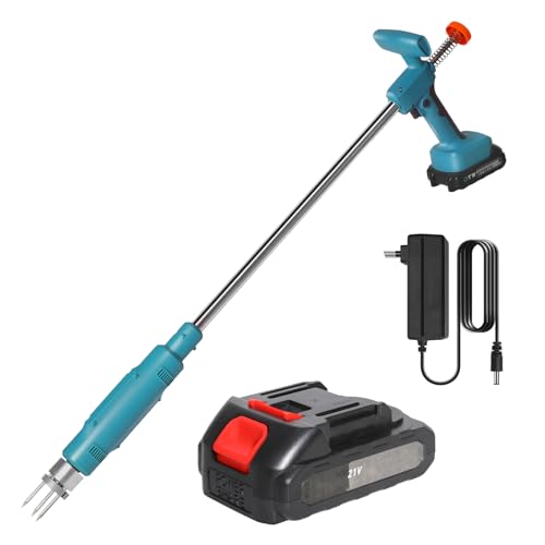 UOEONR Akku Unkrautstecher, Elektrischer Unkrautstecher mit 20000 U/min Motor und Hohem Drehmoment, Unkrautentferner Länge 100cm, 3-Klauen-Design und Feder, Gartenwerkzeug (3000mAh*1) von UOEONR