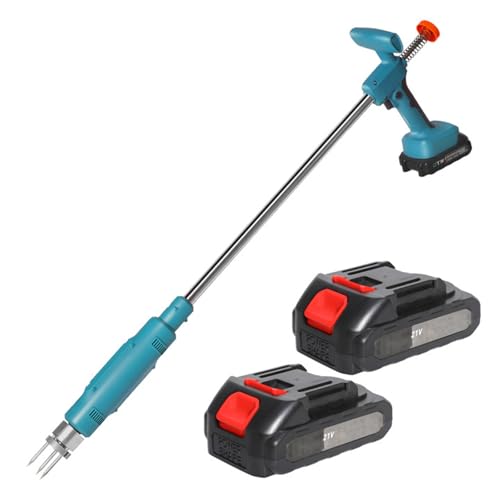 UOEONR Akku Unkrautstecher, Elektrischer Unkrautstecher mit 20000 U/min Motor und Hohem Drehmoment, Unkrautentferner Länge 100cm, 3-Klauen-Design und Feder, Gartenwerkzeug (3000mAh*2) von UOEONR