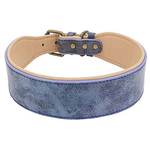Breites Leder Hundehalsband Gepolstert Haustier Halsbänder Hundehalsband für Mittlere Große Hunde Pitbull Bulldogge Deutscher Schäferhund 2XL (Blau X) von UOHUFIDABFD