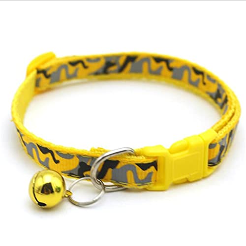 Camo Camouflage Hundehalsband für Katzen mit Glocken-Druck, Halsband, Polyester, verstellbare Schnalle, Kätzchen, Welpen, Haustier-Leine, Tierzubehör (gelb) von UOHUFIDABFD