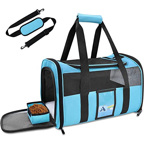 Cat Backpack Going Out Portable Breathable Portable Cat Bag Foldable Lightweight Canvas Car Pet Bag Cat Cage Black (Blue) von UOHUFIDABFD