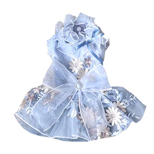 Dog Clothes Embroider Flowers Light Blue Fairy Princess Dress Gown Cute Pet Outfit Maltese Poodle (Size : XS) (M) von UOHUFIDABFD