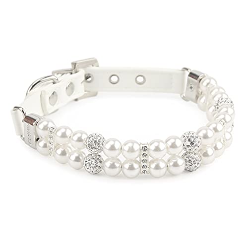 Hundehalsband Leder Hundehalsband Künstliche Strass Haustier Halsbänder für kleine Hunde Halskette (Weiß Large) von UOHUFIDABFD