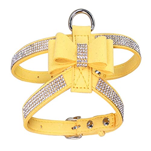 Hundehalsband mit Schleife und Strasssteinen, für Haustiere, Hunde, 20 ~ 34 cm, 4 Stile für Welpen (Gelb klein) von UOHUFIDABFD