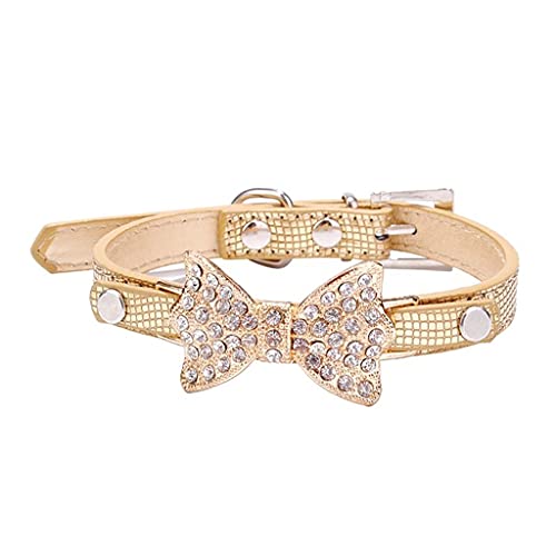 Hundehalsband mit Strass-Schleife, Serpentin, Gold, Schmetterling, Hundehalsband, Leder, Hundeleine, Hundehalsband, Katzenhalsband (Gold X) von UOHUFIDABFD