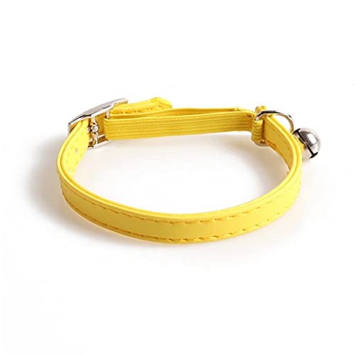 Leder Katzenhalsband mit Glöckchen Sicherheitshalsband mit Gummizug Kätzchenhalsband für Katzen Schwarz Blau Rot Orange Limettengrün (Gelb) von UOHUFIDABFD