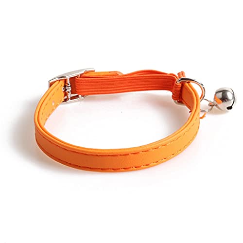 Leder Katzenhalsband mit Glöckchen Sicherheitshalsband mit Gummizug Kätzchenhalsband für Katzen Schwarz Blau Rot Orange Limettengrün (Orange) von UOHUFIDABFD