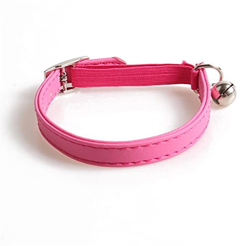 Leder Katzenhalsband mit Glöckchen Sicherheitshalsband mit Gummizug Kätzchenhalsband für Katzen Schwarz Blau Rot Orange Limettengrün (Rosenrot) von UOHUFIDABFD
