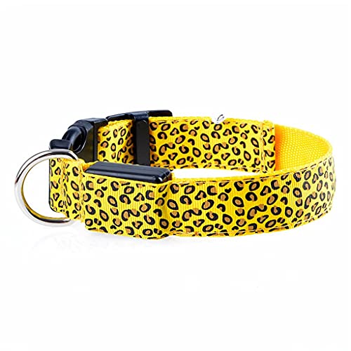 Leopard LED-Hundehalsband, leuchtend, verstellbar, leuchtend, für Hunde, Haustiere, Nachtsicherheit, Nylonhalsband, leuchtend, LED, helles Hundehalsband (Gelb, klein) von UOHUFIDABFD