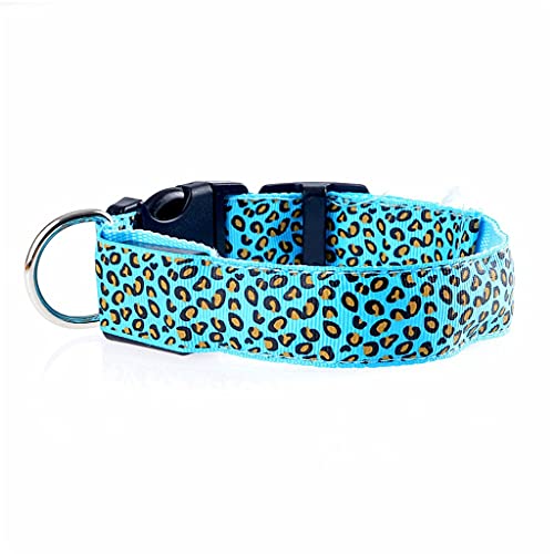 Leoparden-LED-Hundehalsband, leuchtend, verstellbar, leuchtend, für Hunde, Haustiere, Nachtsicherheit, Nylonhalsband, leuchtend, LED, helles Hundehalsband (Blau Medium) von UOHUFIDABFD