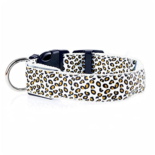 Leoparden-LED-Hundehalsband, leuchtend, verstellbar, leuchtend, für Hunde, Haustiere, Nachtsicherheit, Nylonhalsband, leuchtend, LED, helles Hundehalsband (Weiß, groß) von UOHUFIDABFD