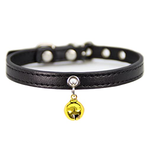 Niedliches Katzenhalsband, massives Kunstleder, verstellbar, mit Glocke, Katzenprodukte, für Haustiere, Rot, Schwarz, Braun, Rosa (schwarz) von UOHUFIDABFD