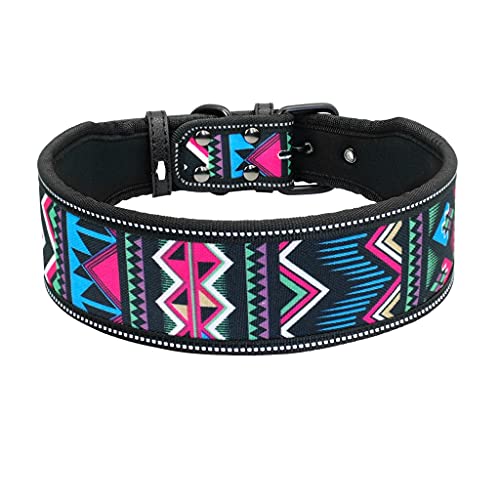 Nylon-Hundehalsband, reflektierend, atmungsaktiv, gepolstert, gestreift, Pitbull Deutscher Schäferhund, mittelgroß, Größe S M L (Farbe 2 groß) von UOHUFIDABFD