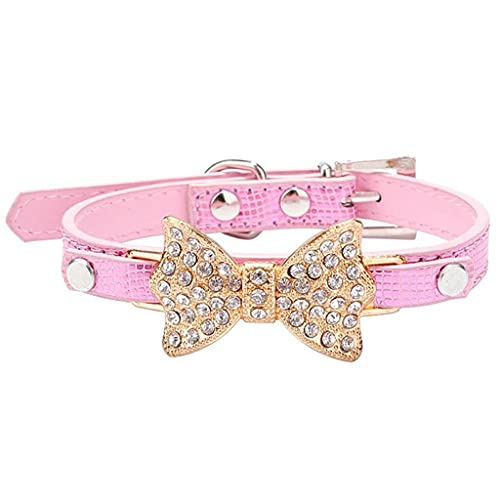 Rhinestone Bowknot Pet Collar Serpentine Gold Butterfly Dog Collar Leather Dog Leash Dog Collar Cat Collar (Pink X) von UOHUFIDABFD