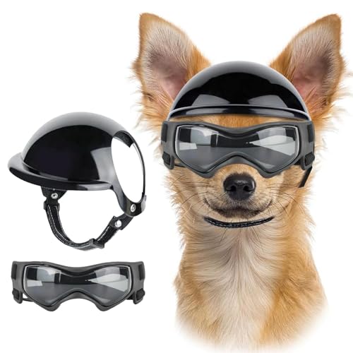 UOSIA 2 Stück Hundebrille Und Helm Set Verstellbarer Haustier Motorrad Helm Mit Ohrlöchern Für Kleinen Mittleren Hund Im Freien Fahren Gehen UOSIA 2 Stück Hundebrille Und Helm Set Verstellbarer Haustier Motorrad Helm Mit Ohrlöchern Für Kleinen Mittleren Hund Im Freien Fahren Gehen von UOSIA