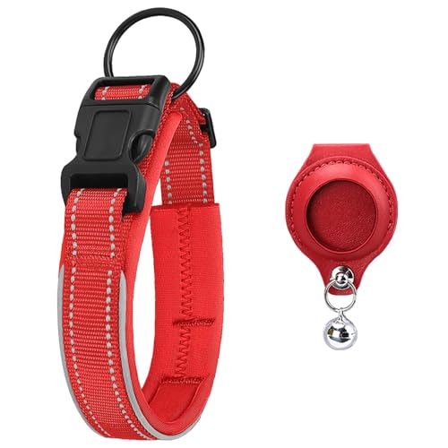 UOSIA Airtag Hundehalsband Mit Abnehmbarem Airtag Halter Weiches Gepolstertes Futter Reflektierendes Verstellbares Haustier Halsband Für Kleine Mittlere Große Hunde von UOSIA