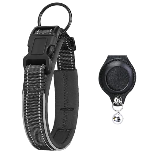 UOSIA Airtag Hundehalsband Mit Abnehmbarem Airtag Halter Weiches Gepolstertes Futter Reflektierendes Verstellbares Haustier Halsband Für Kleine Mittlere Große Hunde von UOSIA