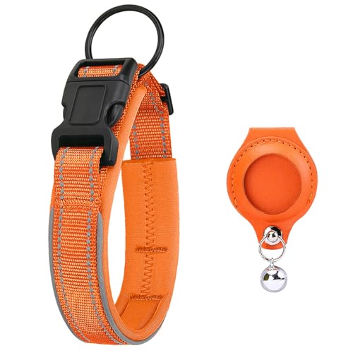 UOSIA Airtag Hundehalsband Mit Abnehmbarem Airtag Halter Weiches Gepolstertes Futter Reflektierendes Verstellbares Haustier Halsband Für Kleine Mittlere Große Hunde von UOSIA
