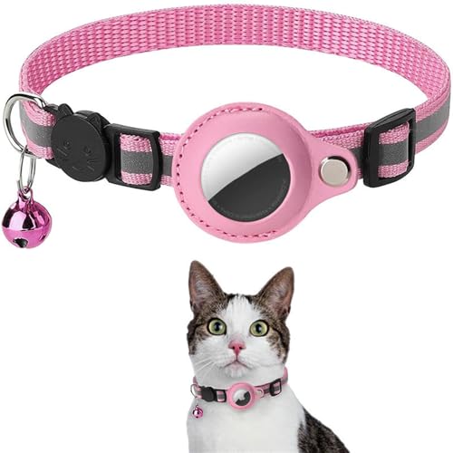 UOSIA Airtag -Katzenkragen Ausbruch Mit Bell - Verstellbarer Reflektierender Kätzchenkragen Mit Lufttag Halter Sicherheitsschnalle Für Mädchen Boy Cats von UOSIA
