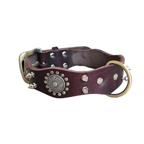 UOSIA Breites Echtleder Spiked Hundehalsband Für Große Mittlere Hunde Mit Verstellbarem, Gepolstertem Nackenschutz Mit Metallschnalle von UOSIA