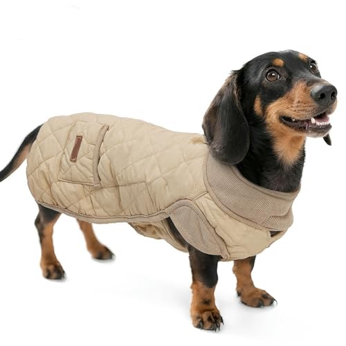 UOSIA Dackel Hundemäntel Wasserdichter, Warmer Wintermantel mit Steppung und Leinenöffnung Verstellbare Kleidung für mittelgroße Hunde von UOSIA