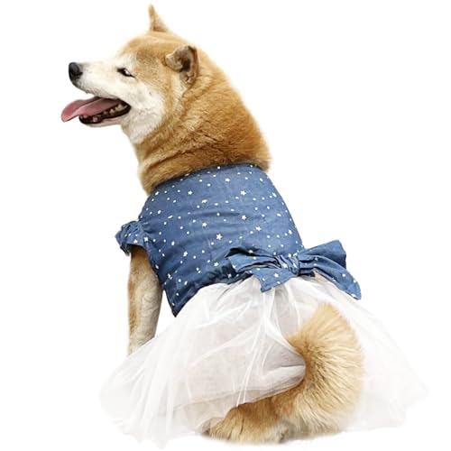 UOSIA Denim Hundekleider für große Hunde Mädchen Haustier Prinzessin Kleid mit Bogenknoten Sommer Haustier Weihnachtsfeiertag -Outfit für Labrador Golden Retriever von UOSIA
