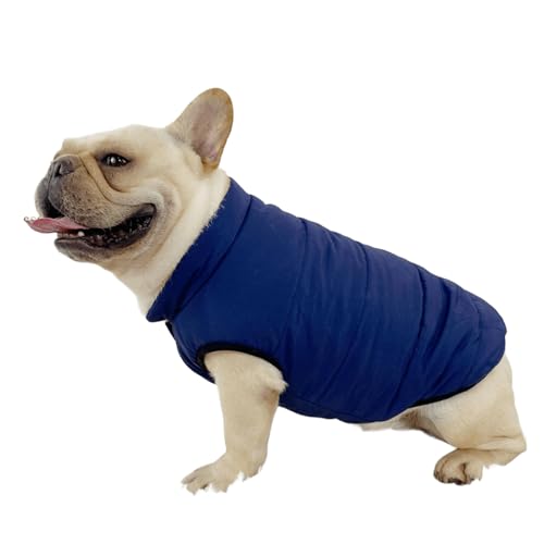 UOSIA Einfarbige, gepolsterte Weste für Hunde Bulldoggenjacke Fleecegefütterte warme Winterweste für Bulldoggen und Dicke Hunde Winddichte Jacke mit Druckknöpfen von UOSIA