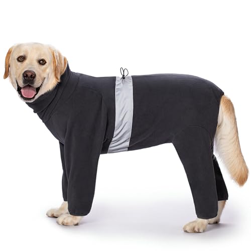 UOSIA Fleece-Hundepyjama-Body verstellbar für große Hunde Wintermantel weicher Fleece-Pullover-Pyjama mit reflektierendem Streifen kuschelige Rollkragen-Reißverschlussjacke von UOSIA
