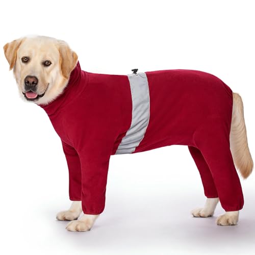 UOSIA Fleece-Hundepyjama-Body verstellbar für große Hunde Wintermantel weicher Fleece-Pullover-Pyjama mit reflektierendem Streifen kuschelige Rollkragen-Reißverschlussjacke von UOSIA