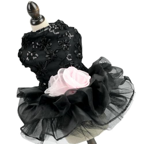 UOSIA Formelles Kleid für kleine Hunde und Mädchen, glitzernde Pailletten-Welpenkleidung mit rosa Blumendekoration, mehrlagiges Tutu-Kleid für Hochzeit und Geburtstag von UOSIA