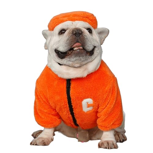 UOSIA Französische Bulldogge Fleecejacke und Mütze Set Winter Dick Einfarbig Frenchie Hundekleidung Verstellbarer Reißverschluss Hundemantel für kleine Hunde von UOSIA