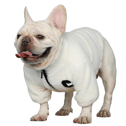 UOSIA Französische Bulldogge Fleecejacke und Mütze Set Winter Dick Einfarbig Frenchie Hundekleidung Verstellbarer Reißverschluss Hundemantel für kleine Hunde von UOSIA