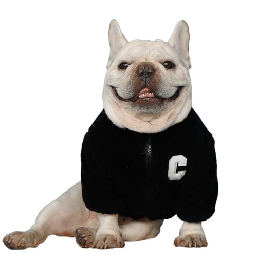 UOSIA Französische Bulldogge Fleecejacke und Mütze Set Winter Dick Einfarbig Frenchie Hundekleidung Verstellbarer Reißverschluss Hundemantel für kleine Hunde von UOSIA