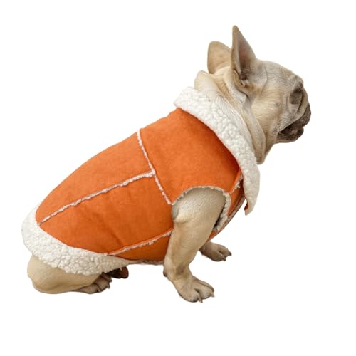 UOSIA Französische Bulldogge Shearling Fleece Warmer Mantel Modische Revers Plüsch Hund Winterjacke Helle Farbe Snaps Verschluss Hundejacke von UOSIA