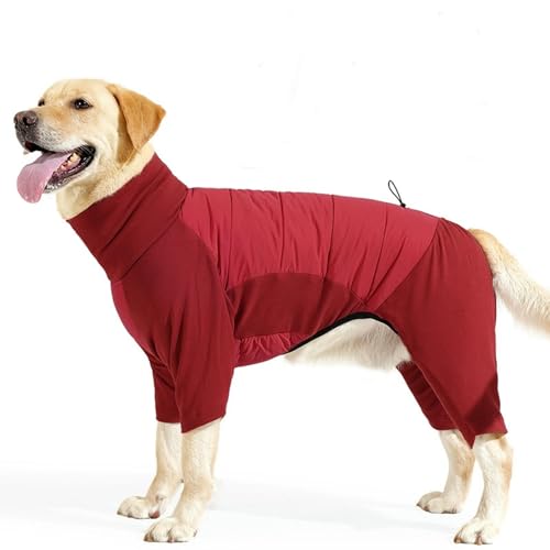 UOSIA Ganzkörper-Wintermantel für Hunde 4 Beine Rollkragen wasserdichter Hundeanzug mit Leinenöffnung verstellbar weiches Fleece Hundejacke für kaltes Wetter für große Hunde von UOSIA