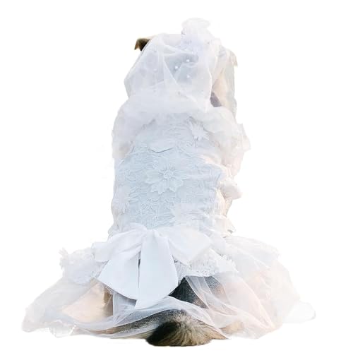 UOSIA Großes Hund Hochzeitskleid Mit Schleier, Weiße Blumen Gestickte Hund Puffy Rock, Formelle Haustier Outfit Für Party Geburtstag von UOSIA