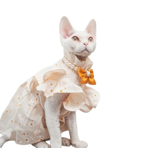 UOSIA Haarlose Katzen Kleid Mit Perlenhalskette Süße Weibliche Katzen T-Shirt Sommerkätzchen Outfit Für Sphynx Cornish Rex, Devon Rex, Peterbald von UOSIA