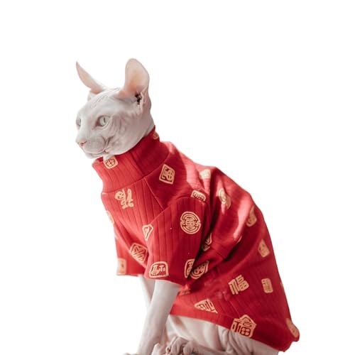 UOSIA Haarlose Katzen Kleidung Rote Sphynx Haarlose Katze Baumwolle T-Shirt Turtleneck Pullover Kätzchen Shirts Mit Ärmeln Devon Katze Neujahrs Kostüm UOSIA Haarlose Katzen Kleidung Rote Sphynx Haarlose Katze Baumwolle T-Shirt Turtleneck Pullover Kätzchen Shirts Mit Ärmeln Devon Katze Neujahrs Kostüm von UOSIA
