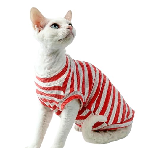UOSIA Haarloser Katzenhemd Gestreiftes Dehnbares Sphynx Kleider Ärmellose Pullover Welpe Pyjama Für Cornish Rex, Devon Rex, Peterbald von UOSIA