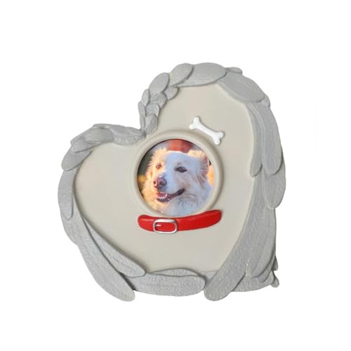 UOSIA Herzförmige Gedenksteine für Haustiere mit Fotorahmen, Sympathiegeschenk für den Verlust eines Hundes, Statuen für Hunde oder Katzen für drinnen und draußen von UOSIA